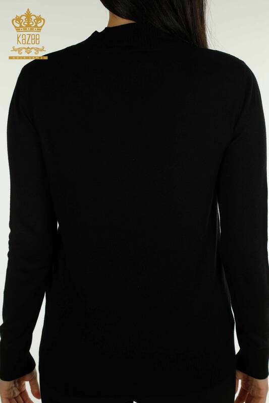 Pull en tricot pour femmes en gros noir avec broderie de pierres de cristal - 30469 | KAZEE