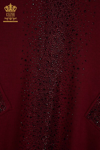 Pull en tricot pour femmes en gros avec pierre de cristal brodée violet - 30602 | KAZEE - Thumbnail