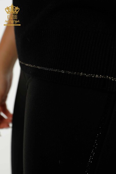 Pull en tricot pour femmes en gros noir avec broderie sur l'épaule - 30498 | KAZEE - Thumbnail