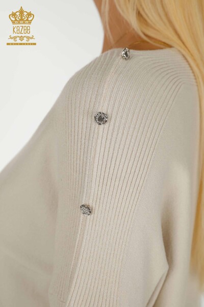 Pull en tricot pour femmes en gros avec détail d'épaule Beige - 30192 | KAZEE - Thumbnail