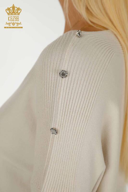 Pull en tricot pour femmes en gros avec détail d'épaule Beige - 30192 | KAZEE