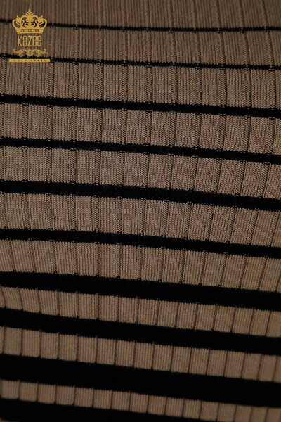 Pull en tricot pour femmes en gros avec détail d'épaule Vison-Noir - 30079 | KAZEE - Thumbnail