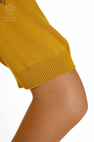 Vente en gros de tricots pour femmes pull feuille brodée safran - 30654 | KAZEE - Thumbnail