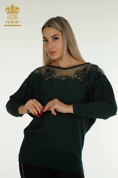 Pull en tricot pour femmes en gros fleur brodée Nefti - 30228 | KAZEE - Thumbnail