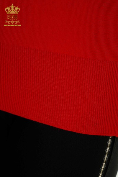 Vente en gros de tricots pour femmes pull fleur brodée rouge - 30228 | KAZEE - Thumbnail