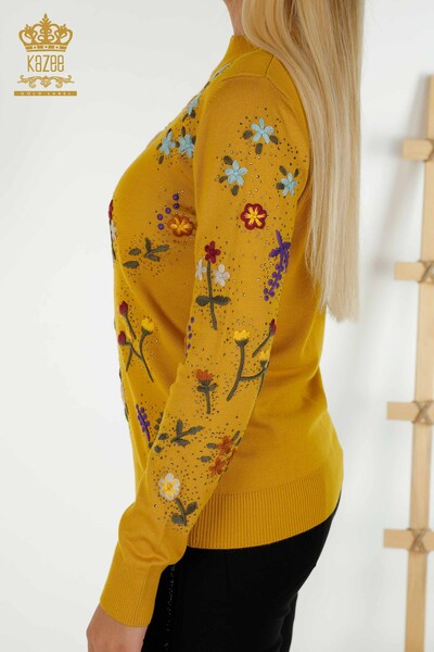 Tricots pour femmes en gros pull fleur colorée brodé safran - 16445 | KAZEE - 4
