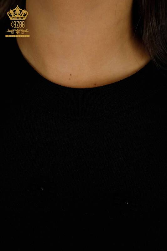 Pull en tricot pour femmes en gros Floral tissé noir - 16876 | KAZEE