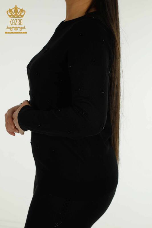 Pull en tricot pour femmes en gros Floral tissé noir - 16876 | KAZEE