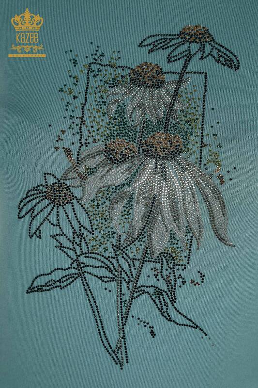 Pull en tricot pour femmes en gros Floral brodé menthe - 30612 | KAZEE
