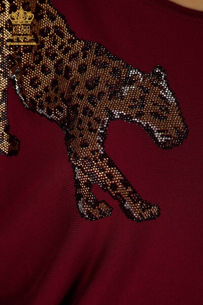 Pull en tricot pour femmes en gros Pierre Léopard Brodé Lilas - 30633 | KAZEE - Thumbnail