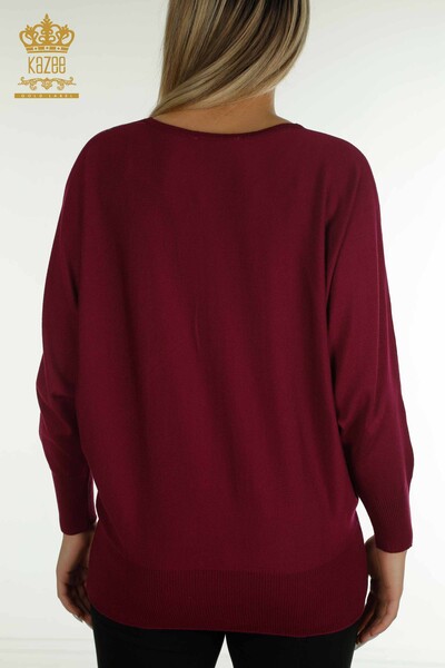 Pull en tricot pour femmes en gros Pierre Léopard Brodé Lilas - 30633 | KAZEE - Thumbnail
