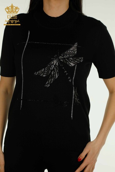 Pull en tricot pour femmes en gros noir avec détail de libellule - 30650 | KAZEE - Thumbnail