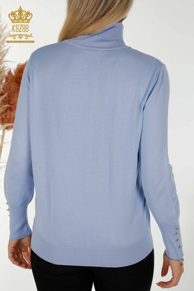 Pull en tricot pour femmes en gros avec détail de bouton de manchette bleu - 30506 | KAZEE - Thumbnail