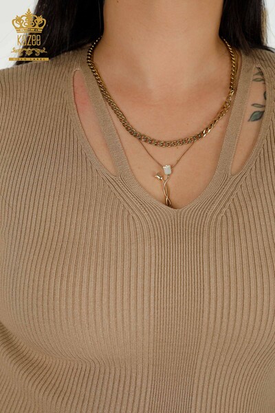 Pull en tricot à manches courtes pour femmes en gros Beige - 30397 | KAZEE - 3