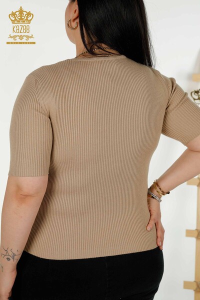 Pull en tricot à manches courtes pour femmes en gros Beige - 30397 | KAZEE - 5