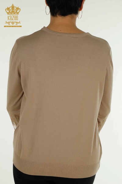 Pull en tricot pour femmes en gros avec détail de manches Beige - 30153 | KAZEE - Thumbnail