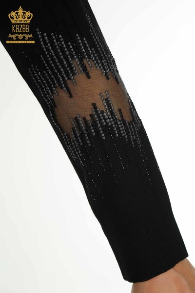 Pull en tricot pour femmes en gros avec détail des manches noir - 30153 | KAZEE - Thumbnail
