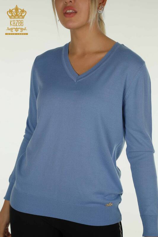 Pull en tricot à manches longues pour femmes en gros bleu foncé - 11071 | KAZEE