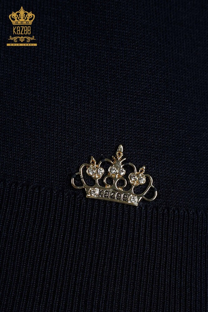 Pull en tricot à manches longues pour femmes en gros bleu marine - 11071 | KAZEE - 4