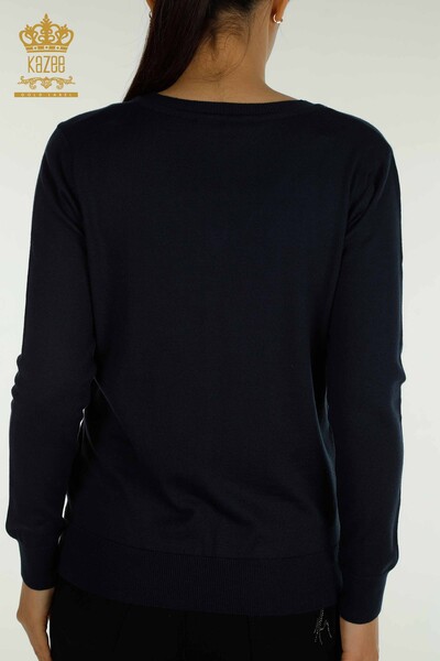 Pull en tricot à manches longues pour femmes en gros bleu marine - 11071 | KAZEE - Thumbnail