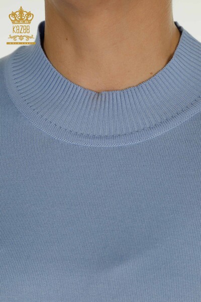 Vente en gros de tricots pour femmes à manches pull en pierre brodée bleu - 30552 | KAZEE - Thumbnail