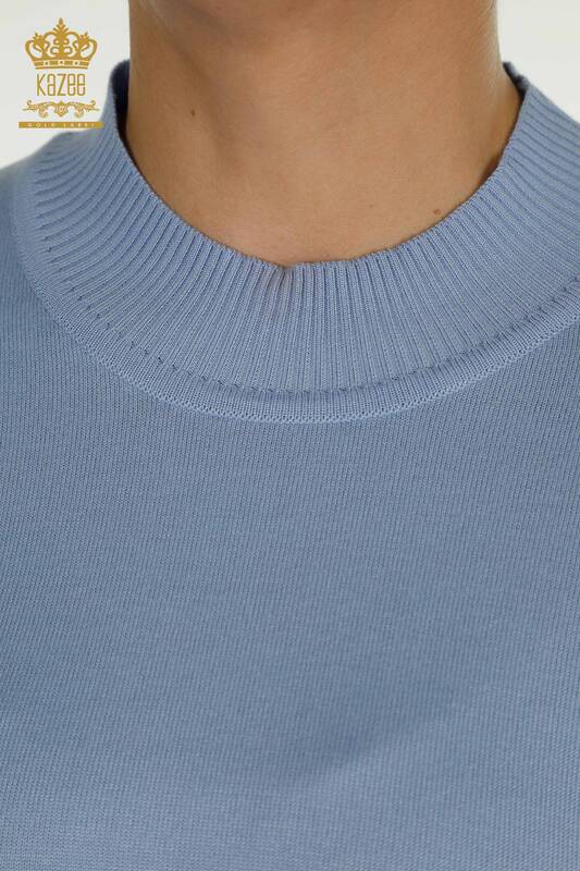 Vente en gros de tricots pour femmes à manches pull en pierre brodée bleu - 30552 | KAZEE