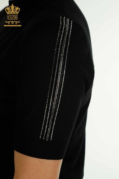 Vente en gros tricots femmes pull manches pierre brodée noir - 30552 | KAZÉE - Thumbnail