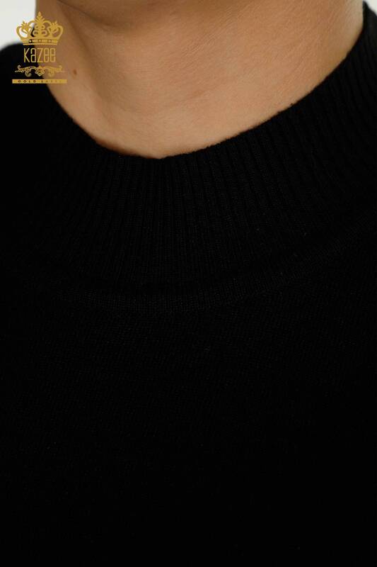 Vente en gros tricots femmes pull manches pierre brodée noir - 30552 | KAZÉE