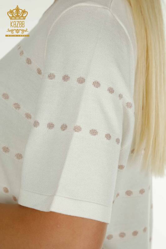 Pull Tricot Femme Grossiste Modèle Américain Ecru - 30794 | KAZEE