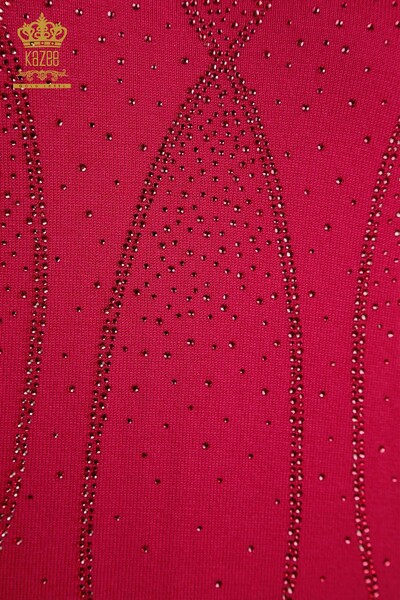 Pull Tricot Femme Grossiste Modèle Américain Fuchsia - 30686 | KAZEE - Thumbnail