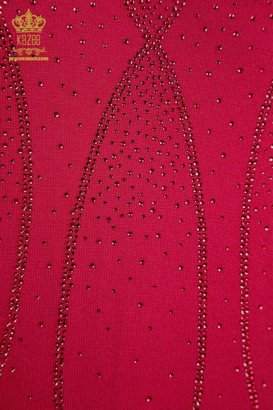 Pull Tricot Femme Grossiste Modèle Américain Fuchsia - 30686 | KAZEE