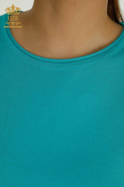 Pull Tricot Femme Grossiste Modèle Américain Turquoise - 15943 | KAZEE - Thumbnail