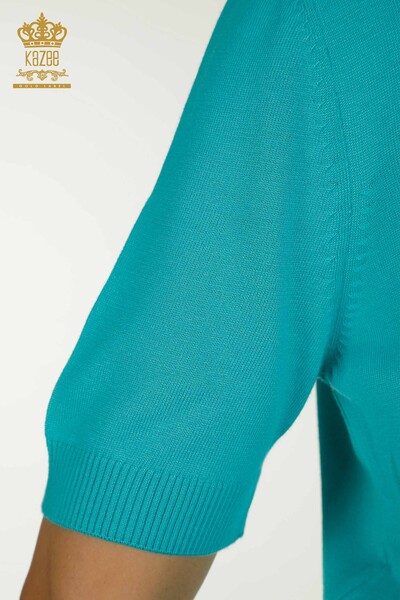 Pull Tricot Femme Grossiste Modèle Américain Turquoise - 15943 | KAZEE - Thumbnail