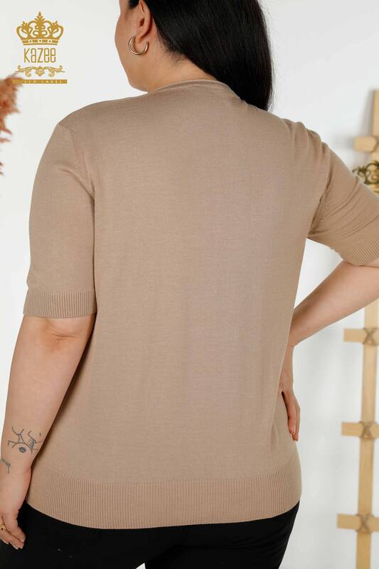 Pull en tricot pour femmes en gros motif floral beige - 30214 | KAZEE