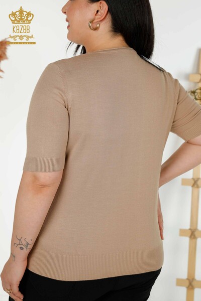 Pull en tricot pour femmes en gros motif floral beige - 30493 | KAZEE - Thumbnail