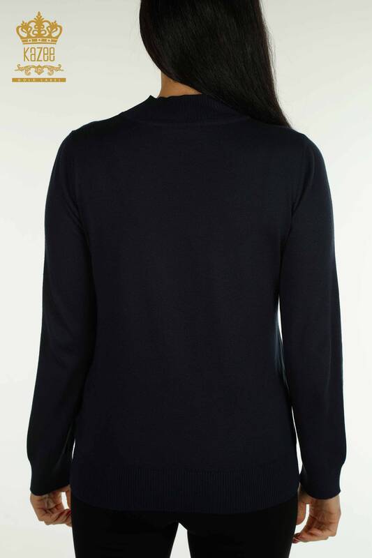 Pull en tricot pour femmes en gros à motifs floraux bleu marine - 30656 | KAZEE