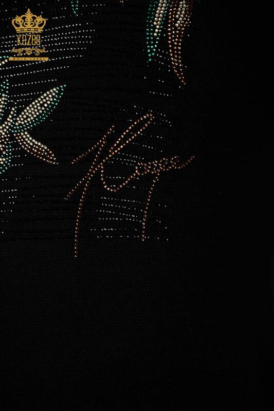 Pull en tricot pour femmes en gros motif floral noir - 30493 | KAZEE