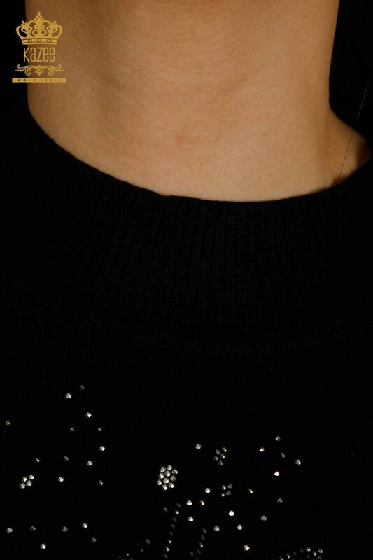 Pull en tricot pour femmes en gros à motifs floraux noir - 30656 | KAZEE