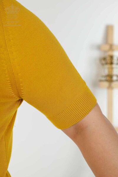 Pull en tricot pour femmes en gros à motifs floraux safran - 30214 | KAZEE - Thumbnail