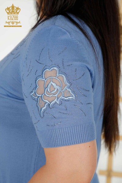 Pull en tricot pour femmes en gros à motifs roses bleu - 16845 | KAZEE - 5