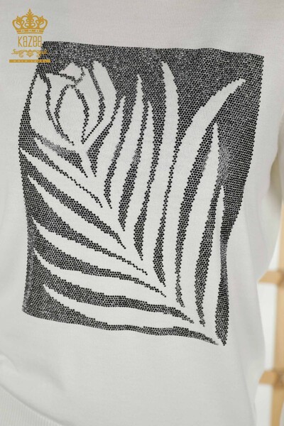 Grossiste Maille Pull Rose À Motifs Écru - 30448 | KAZEE - 3