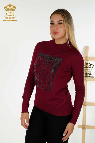 Pull en tricot pour femmes en gros Rose à motifs violet - 30448 | KAZEE - Thumbnail