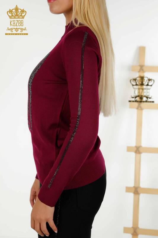 Pull en tricot pour femmes en gros Rose à motifs violet - 30448 | KAZEE