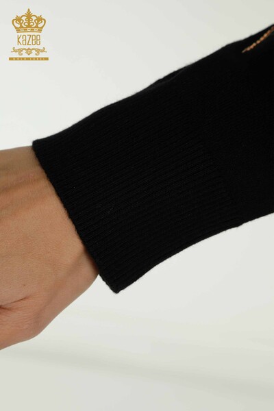 Pull en tricot pour femmes en gros à motifs roses noir - 16285 | KAZEE - Thumbnail
