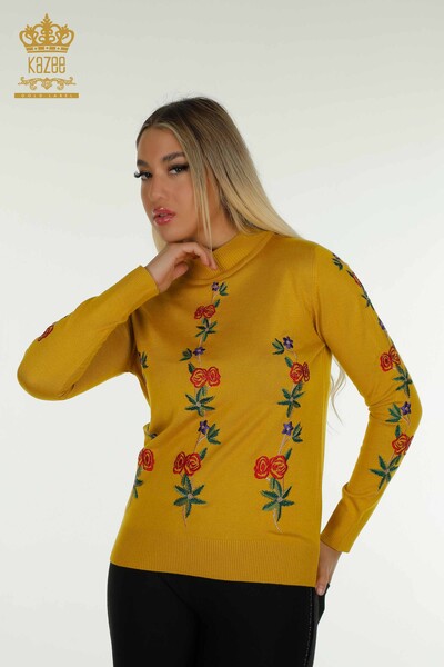 Pull en tricot pour femmes en gros à motifs roses safran - 16285 | KAZEE - Thumbnail