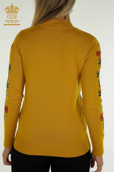 Pull en tricot pour femmes en gros à motifs roses safran - 16285 | KAZEE - Thumbnail