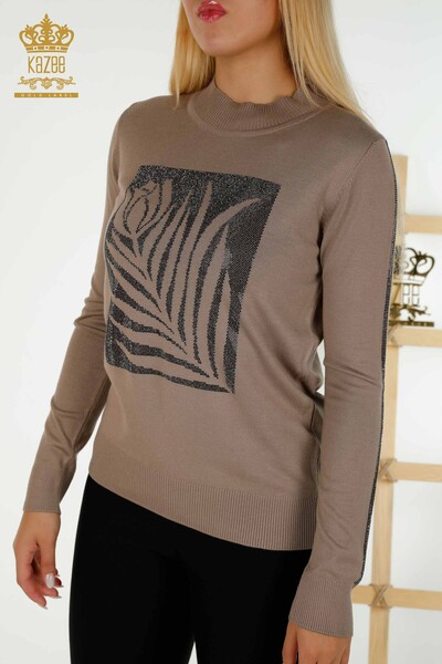 Pull en tricot pour femmes en gros vison à motifs rose - 30448 | KAZEE - Thumbnail