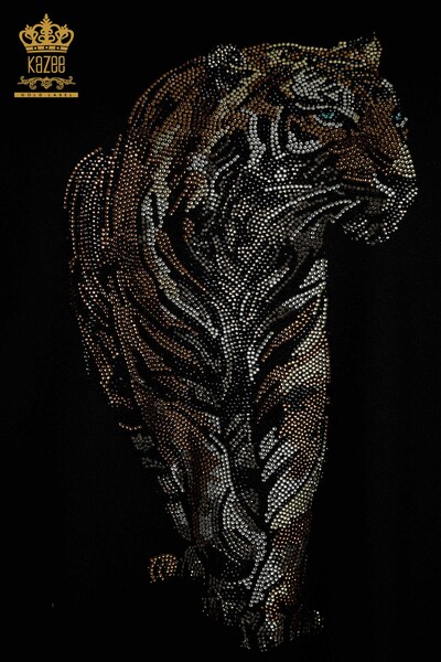 Pull en tricot pour femmes en gros motif tigre noir - 30746 | KAZEE - Thumbnail