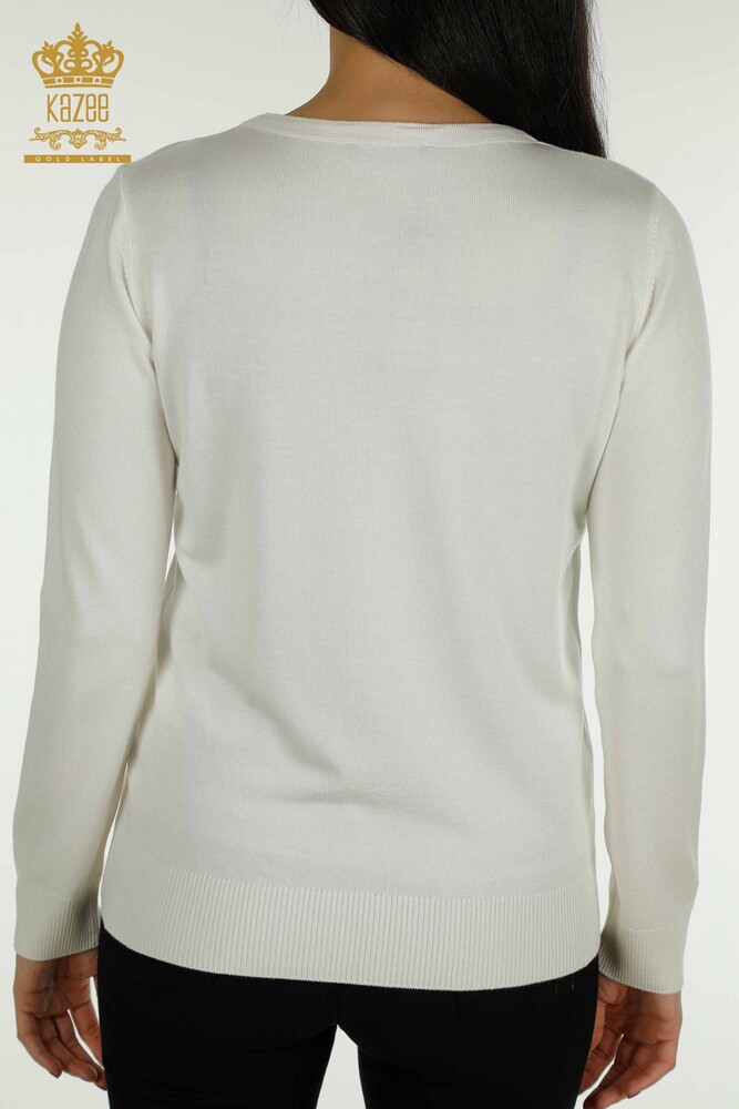 Grossiste Maille Femme Pull Oiseau Brodé Ecru - 30401 | KAZEE - 9