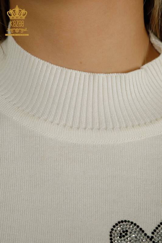 Vente en gros Pull tricot pour femmes - Oiseau brodé - Écru - 30745 | KAZÉE